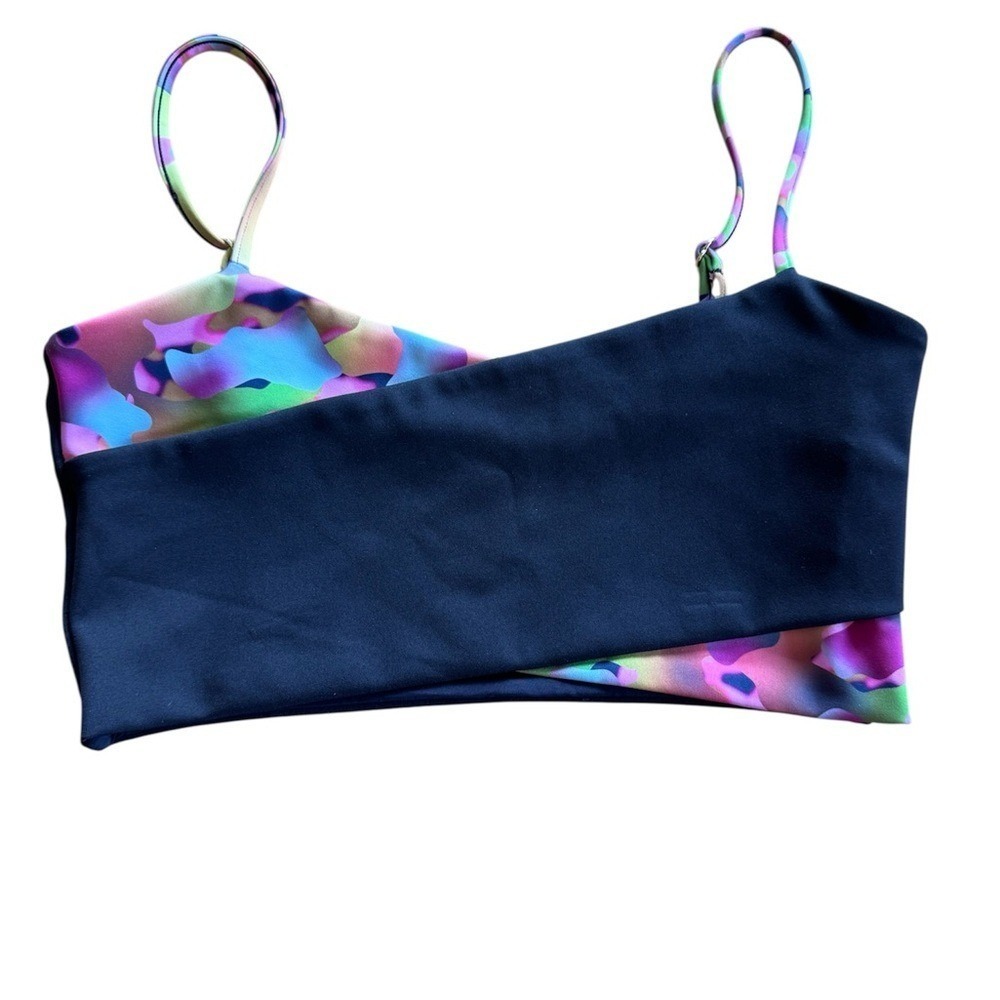 Noli One-Shoulder Bikini Top in Navy and Multicolor